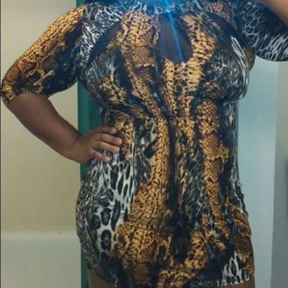 Fashion to figure - Animal Print Bodycon dress with mesh peep top, size 14-16